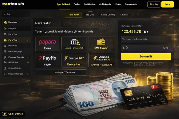 Paribahis para yatırma yöntemleri ve ödeme ekranı